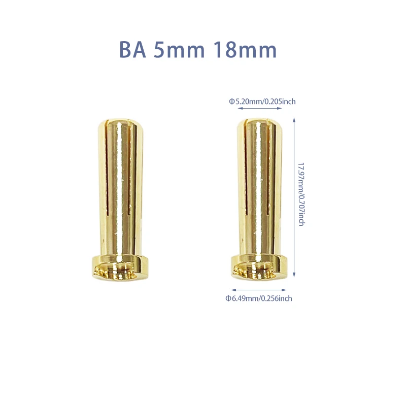 RC Hobby 5/10/20 Pcs Gold Plated 5.0mm 18mm Round Bullet Low Profile Male Female Connector Plug for RC Lipo Batteries Charger