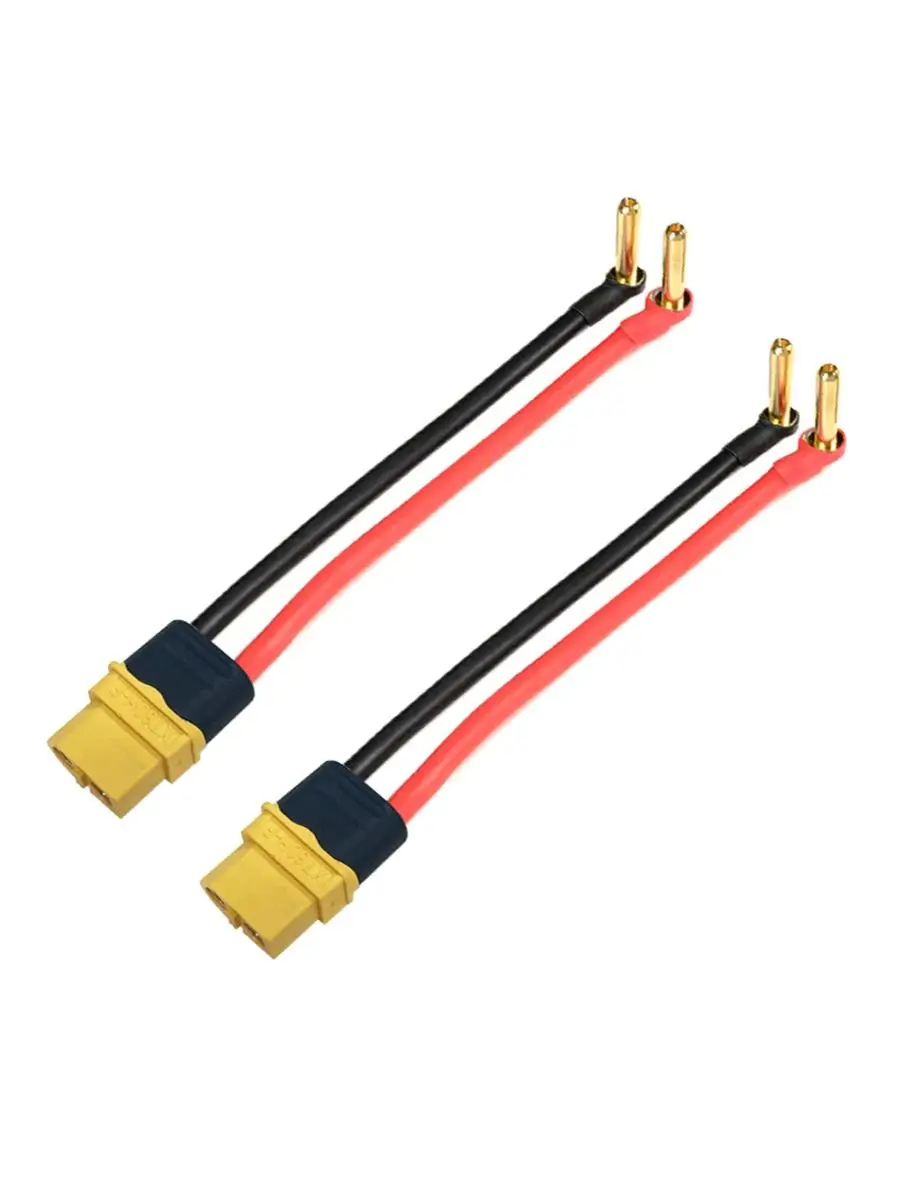 1/2Pcs XT60H Female With Cap Plug Adapter to 90° 4.0mm 18mm Gold Plated Connector Charge Lead Cable 12awg 10cm for Lipo Battery