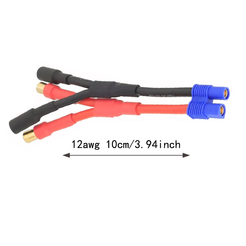 1/2 Pcs 1 EC3 Female Connector to 2 8.0mm Male Female Plug Parallel Wire Charge Cable 12awg 10cm for RC Charger Motor ESC