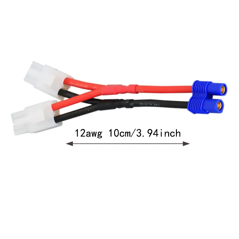 1/2 Pcs 2 Tamiya Male Plug to 1 EC3 Female Connector Parallel Wire Charge Cable 12awg 10cm for RC Charger Motor ESC