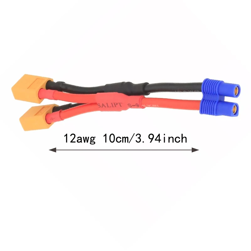 1/2 Pcs 1 EC3 Female Connector to 2 XT60 Male Plug Parallel Wire Charge Cable 12awg 10cm for RC Charger Motor ESC