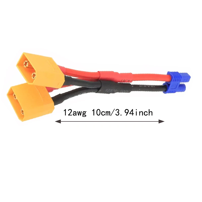 1/2 Pcs  2 XT90 Male Plug to 1 EC3 Female Connector Parallel Wire Charge Cable 12awg 10cm for RC Charger Motor ESC