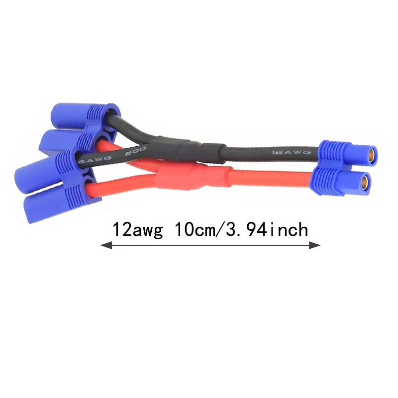 1/2 Pcs  2 EC5 Male Plug to 1 EC3 Female Connector Parallel Wire Charge Cable 12awg 10cm for RC Charger Motor ESC