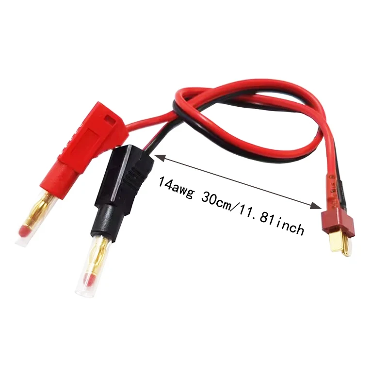 Deans Style T Plug Male RC  Charge Cable Wire Lead to 4.0mm Gold Plated Stackable Shielded Banana Plug Connector 14AWG 30cm