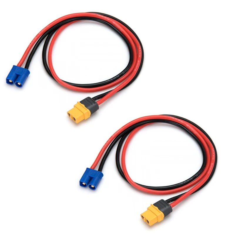 2Pcs Charge Lead Cable XT60H Female to EC3 Male Adapter Wire 14awg 30cm for RC Plane Car Boat Battery Charger Motor Esc